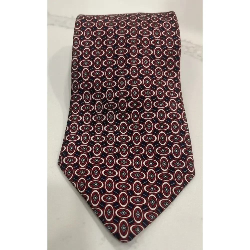 Vtg Christian Dior‎ Monsieur Men’s Tie 3.75” Red Geometric Italian Silk Fabric